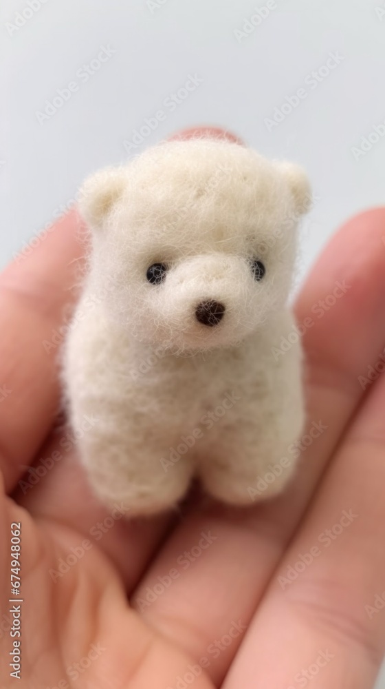 A hand holding a small white bear A hand holding a small white bear
