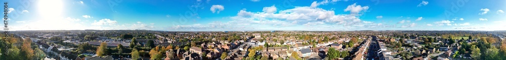 High Angle Beautiful Panoramic View of North Luton Leagrave Town of England UK During Mostly sunny Day. The Footage Was Captured with Drone's Camera on November 7th, 2023