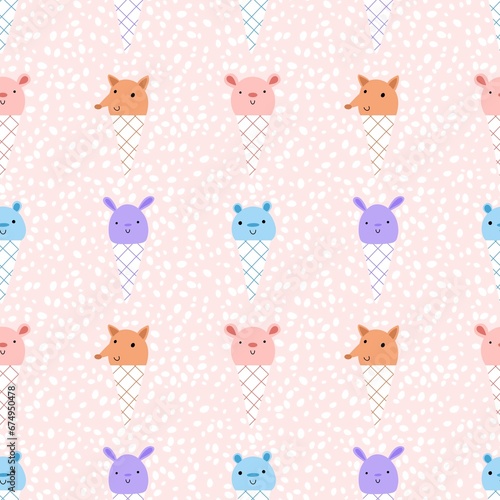 Cartoon animals seamless ice cream pattern for wrapping paper and fabrics and linens and kids clothes print