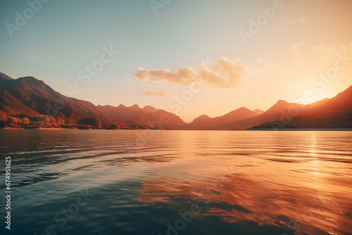 Sunset over the lake, beautiful nature landscape wallpaper background photo
