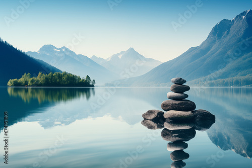 Stacked rocks in nature beautiful landscape photo