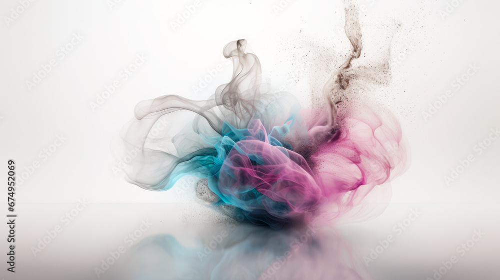 Fototapeta premium Empty room background with white color walls and smoke in colors.