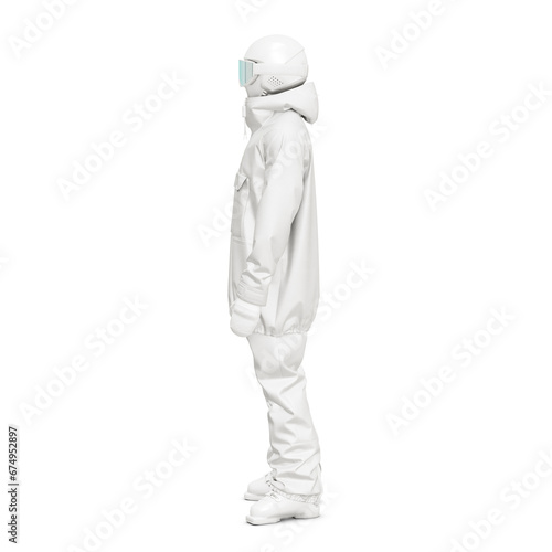 a image of a skier with full kit in a mannequin isolated on a white background