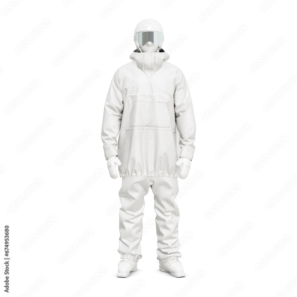 a image of a skier with full kit in a mannequin isolated on a white background