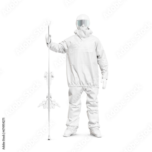 a skier mannequin with skies in a full kit isolated on a white background