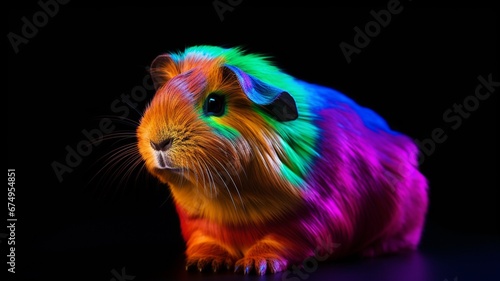 Abyssinian Guinea Pig animal neon Color illustration AI Generated pictures © Biplob
