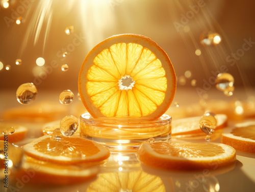 Orange Slice Splash: Concept Photo for Refreshing Vitality and Natural Nutrition Wellness. photo