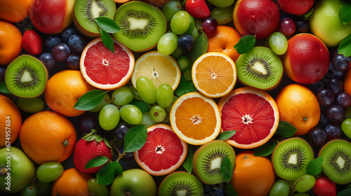 fruit background of assorted fruits  for fruit sellers  healthcare concept  top view