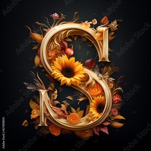 Letter S, Pumpkins and flowers style photo