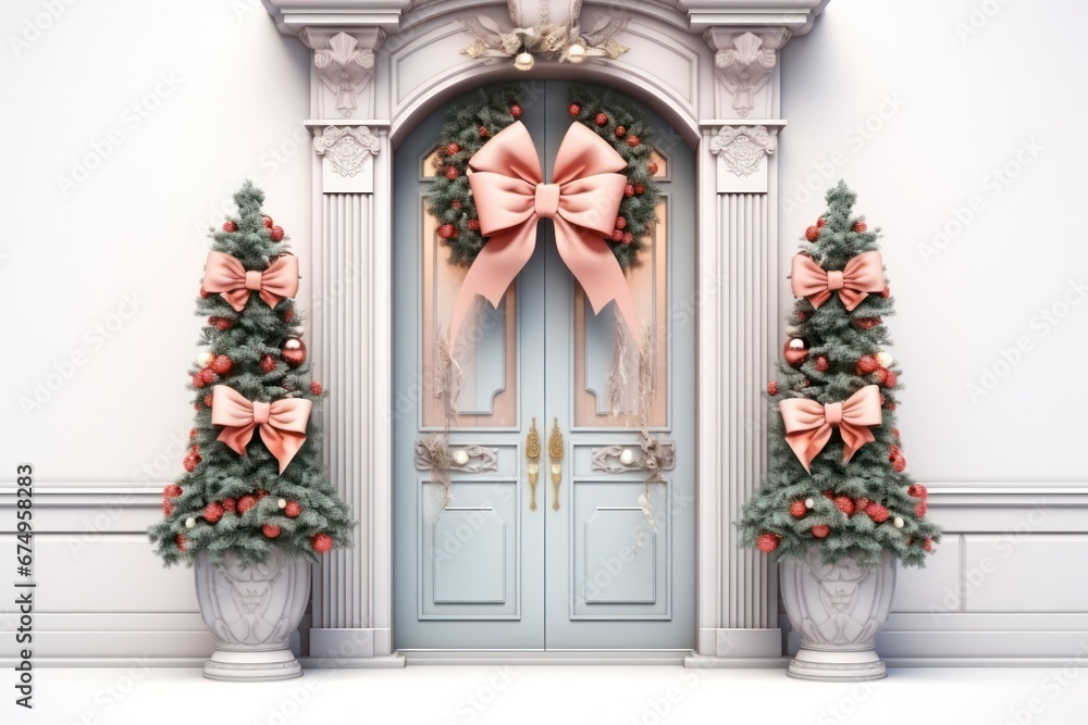 Fototapeta premium Elegant Holiday Welcome with a Luxurious Christmas Door