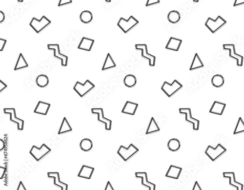 Pattern geometric shapes black line, seamless pattern on a transparent background. Texture line, doodle sketch. Hipster fashion in Menfice style. Vector abstract illustration
