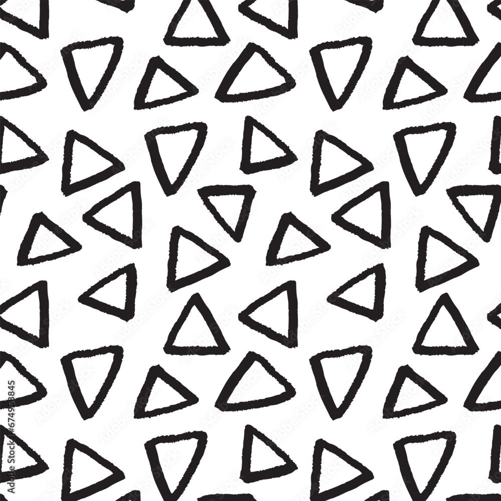 Pattern doodle triangle on a transparent background, black geometric hand drawn element. Modern abstract design for print and textile