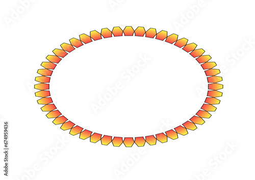 rahmen als ellipse aus 48 rauten in gelb und rot, modernes abstraktes design, warme farben, copy space,