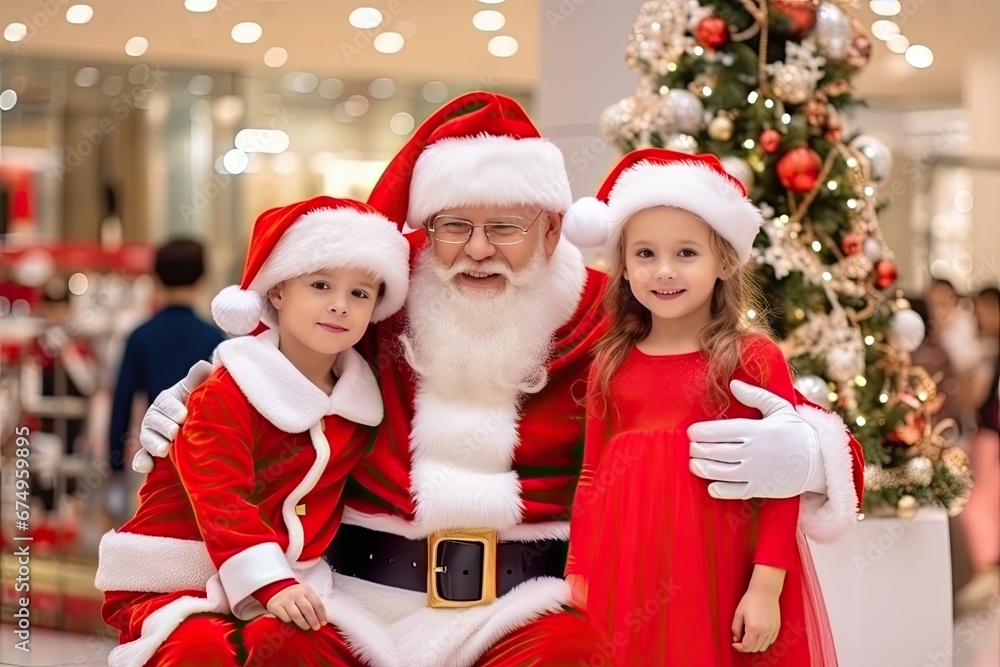 Image of Santa Claus and children doing activities together on Christmas Day. Image of Santa Claus and children doing activities together on Christmas Day.