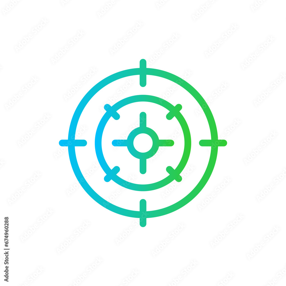 Target marketing icon with blue and green gradient outline style. goal, success, target, business, strategy, marketing, competition. Vector illustration