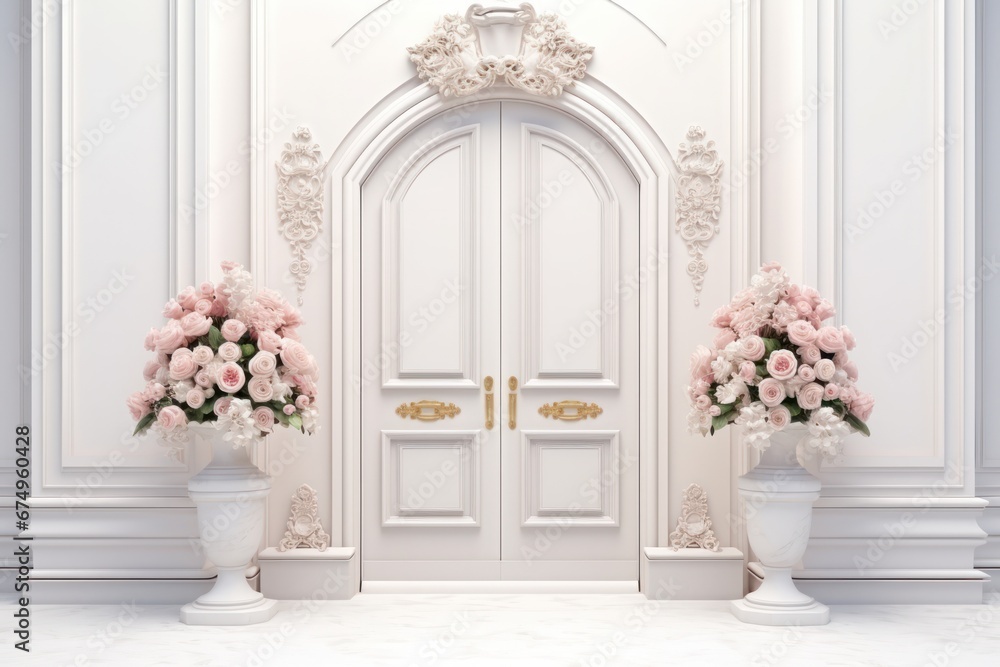 Fototapeta premium Elegant and luxurious Christmas door decoration isolated on white background with copy space