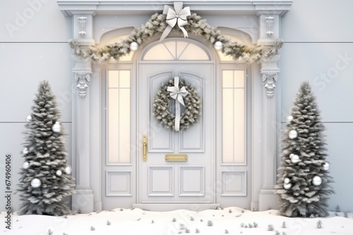 Elegant and luxurious Christmas door decoration isolated on white background with copy space