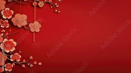 chinese new year background. flowers on red background with copy space