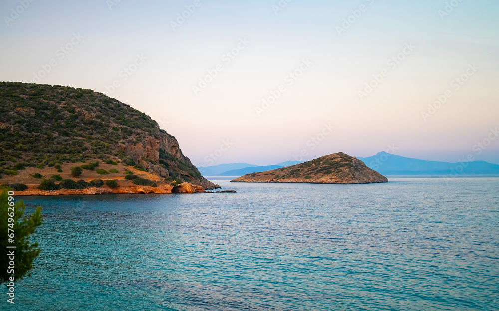 View of Kuruni Island in Porto Rafti in Greece.