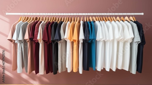 a collection of cotton t-shirts hanging on a hanger photography ::10 , 8k, 8k render 
