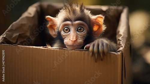 a monkey hiding in a box photography © sania