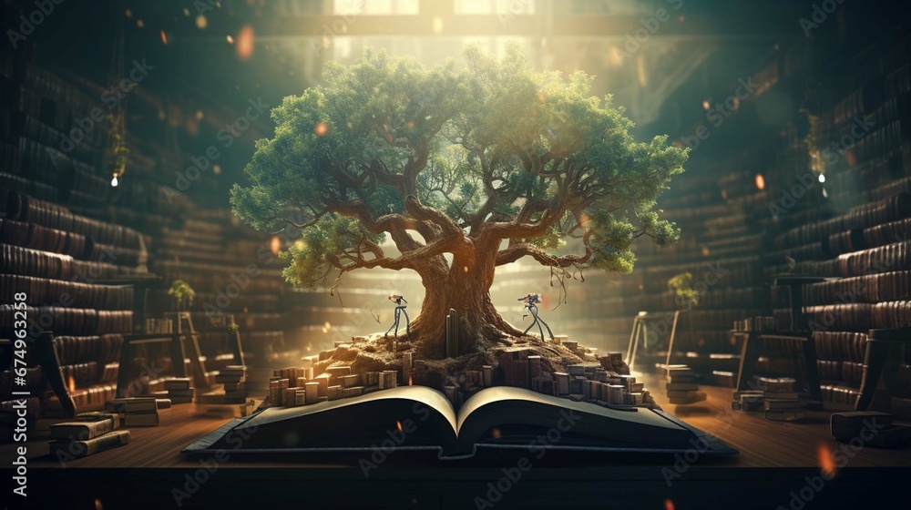 Foto de education concept with tree of knowledge planting on opening ...