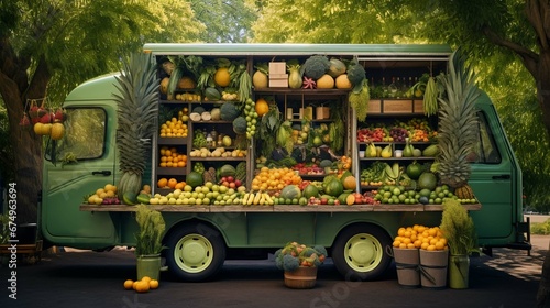 Sustainable Transport for Conscious Eating Vegan Fruit Truck photography ::10 , 8k, 8k render 