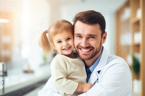 doctor, a professional therapist, conducts an examination of a little boy, conducts an examination cheerfully and with a smile, a little boy in a doctor uniform
