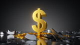 3d render, abstract financial background, gold dollar symbol in the dark