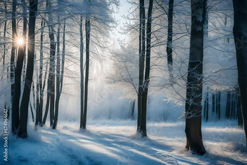 winter forest in the fog generated by AI technology 