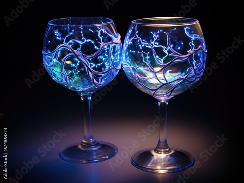 Glowing empty wine glasses