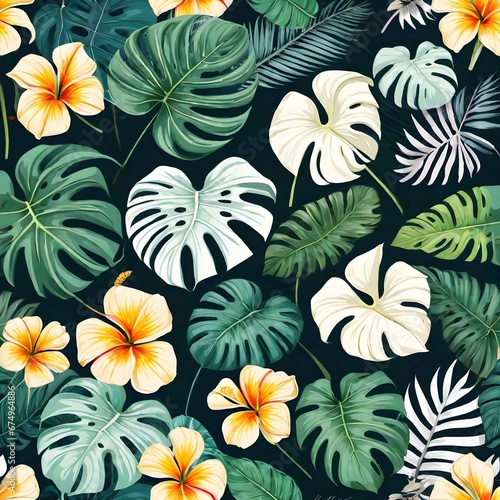 Flowers set graphic elements isolated tropical leaves flowers themed clipart © ProShots