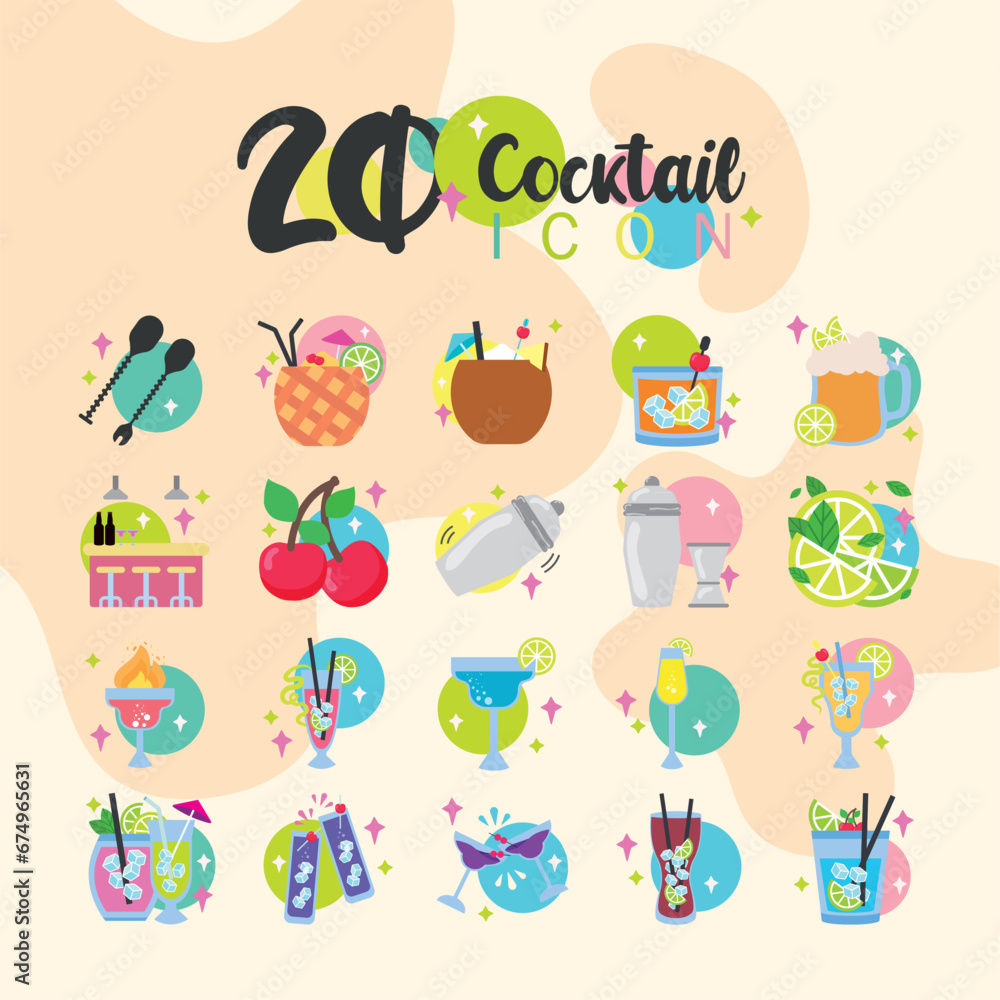 Set of cokctail glasses icon Vector