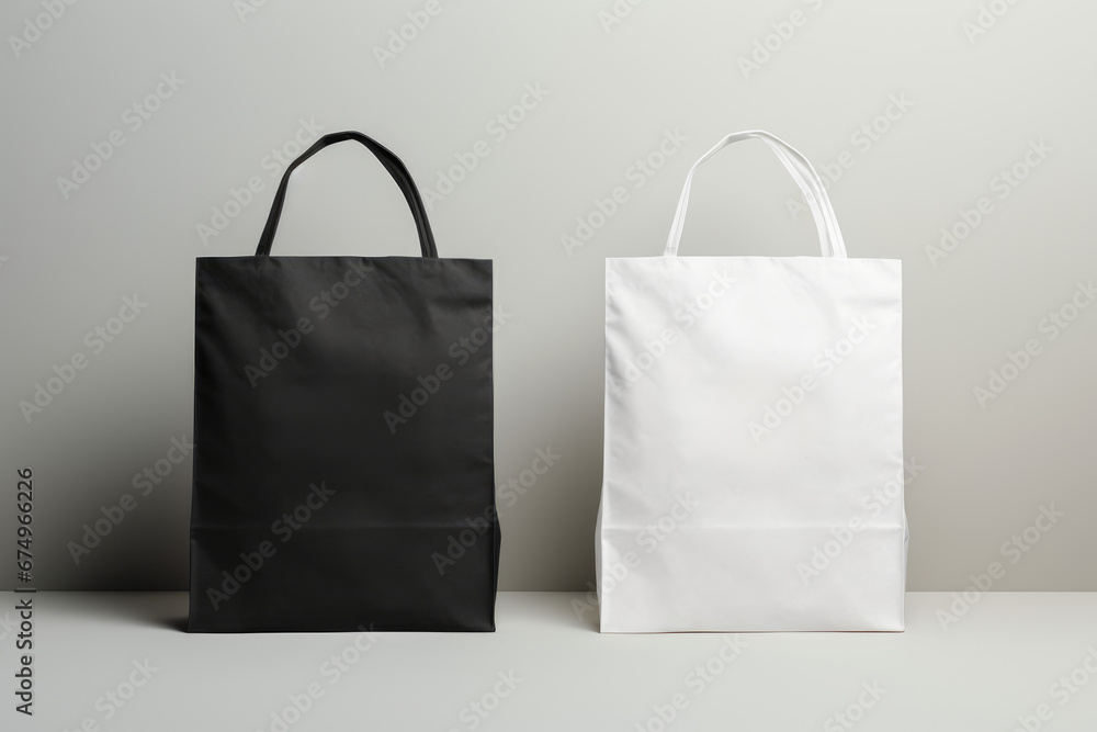 Black and White Paper Shopping Bags on a studio Background Black and White Paper Shopping Bags on a studio Background