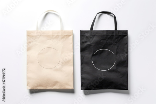 Minimalist Tote Bags in Black and Beige on white background