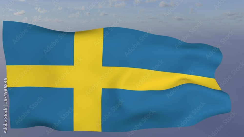 Loop der Schweden Fahne wehend im Wind als Nahaufnahme 4K Loop der Schweden Fahne wehend im Wind als Nahaufnahme 4K