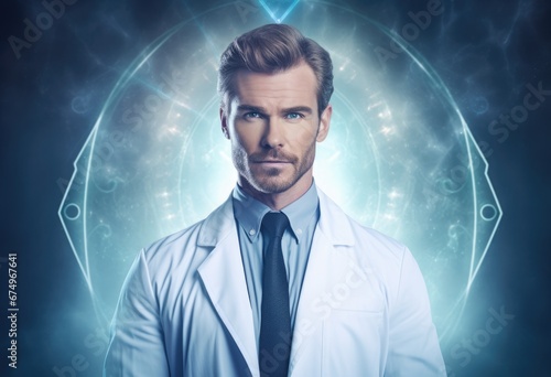 Professional doctor, therapist, neurosurgeon, medical practice, nurse, successful, intelligent, experienced, positive with a smile on his face conducting an appointment, avatar with copy space