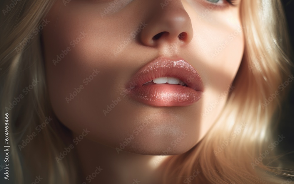 Close up lips photography. Beautiful young woman with blonde hair Close up lips photography. Beautiful young woman with blonde hair
