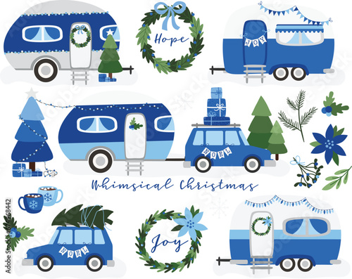 Christmas Camper van, vacation, camping