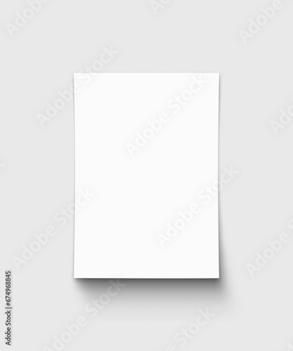 white sheet of paper isolated on gray background. Illustration or mockup