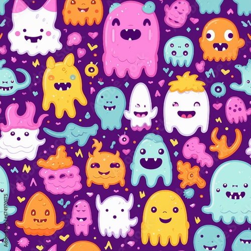 Playful Kawaii Monsters and Ghosts Pattern