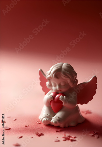 Ceramic angel holding a heart. Copy space