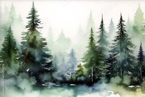 Winter picturesque watercolor landscape. Ai art © Tatyana Olina
