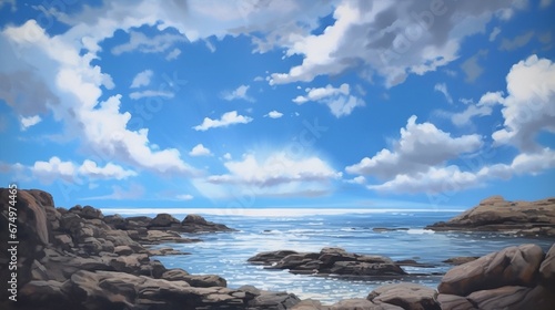 Clouds ocean white sky from rocky beaches landscape wallpaper image AI generated art