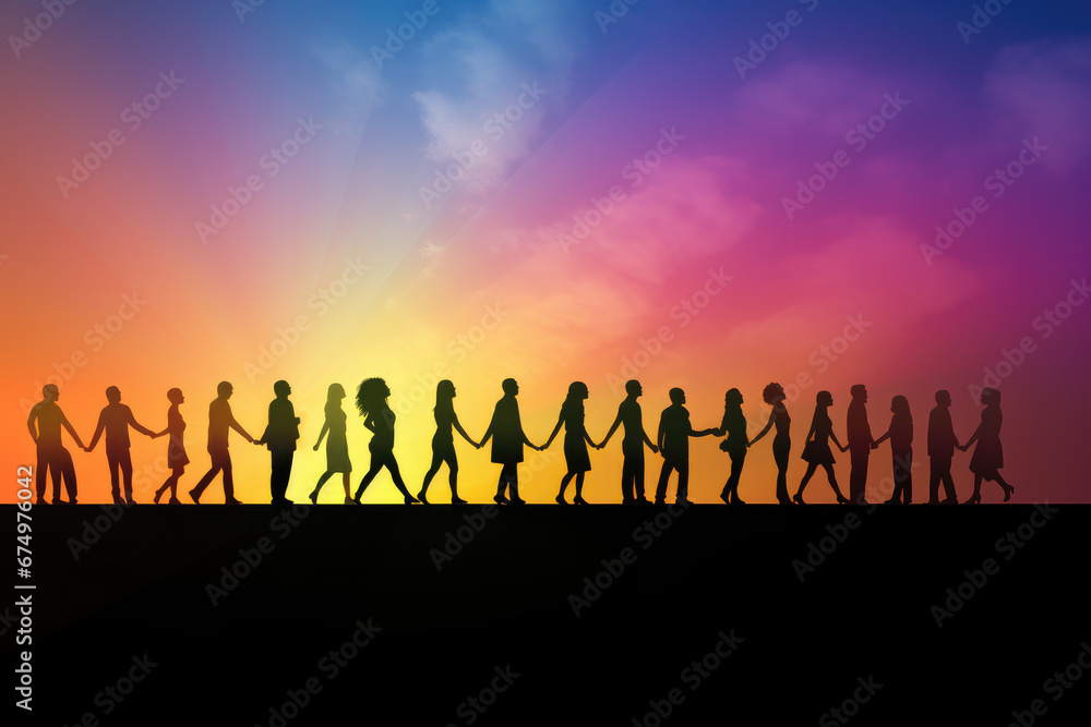 Unity and Diversity: Silhouettes Holding Hands Unity and Diversity: Silhouettes Holding Hands