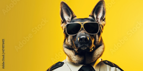 A German Shepherd in cop attire, guarding with authority.Copy Space. photo
