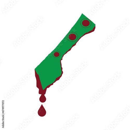 A vector of Gaza strip with drop of blood. Free Gaza concept