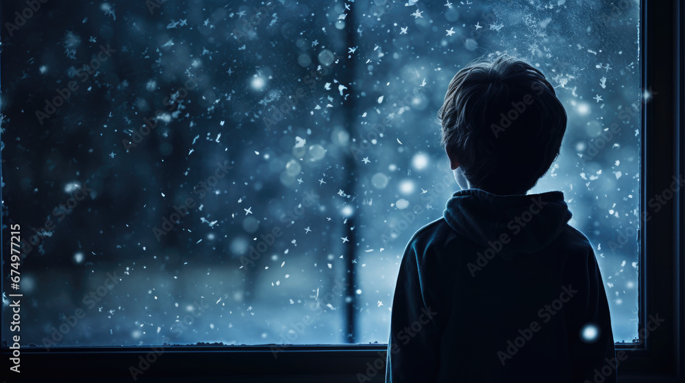 Winter Wonder: Child Gazing at Frosty Window Winter Wonder: Child Gazing at Frosty Window