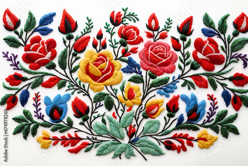 satin stitch embroidery floral patterns in the style of Ukrainian Slavic folklore