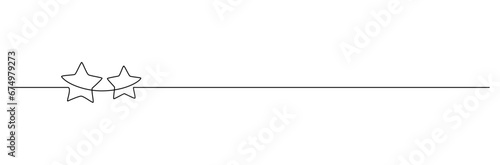 One continuous line drawing of stars. Rating service and high quality review and feedback from customer in simple linear style. Christmas divider in editable stroke. Doodle vector illustration
